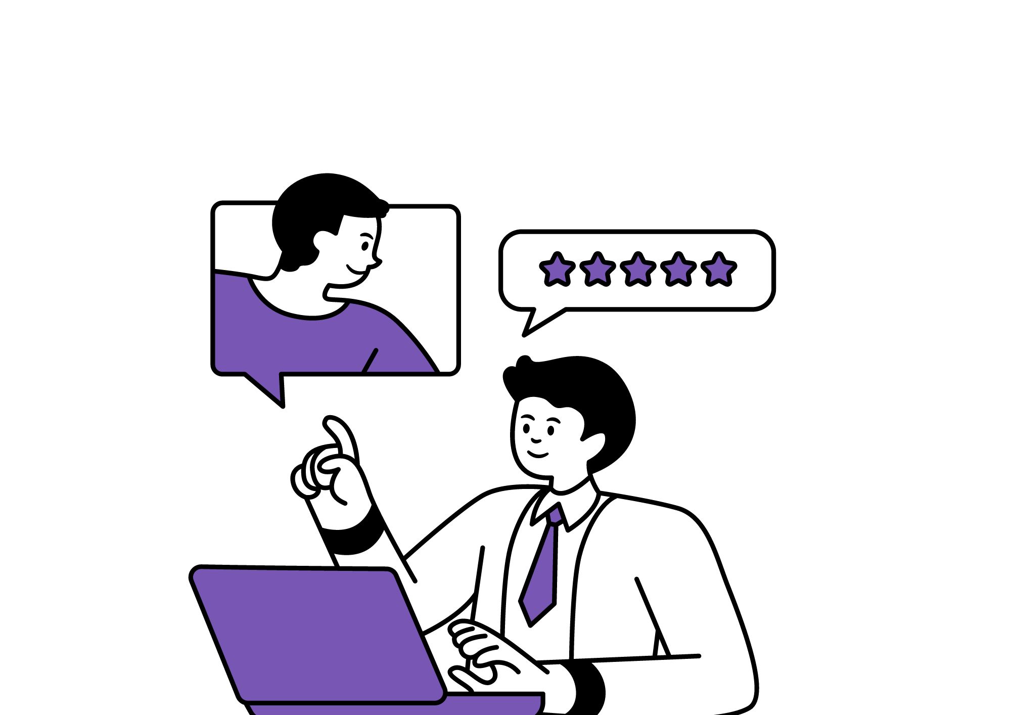 Man receiving five-star rating on laptop