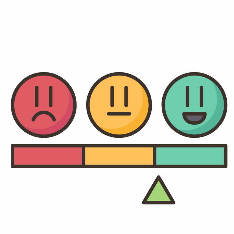 Three emoticons on a balance scale